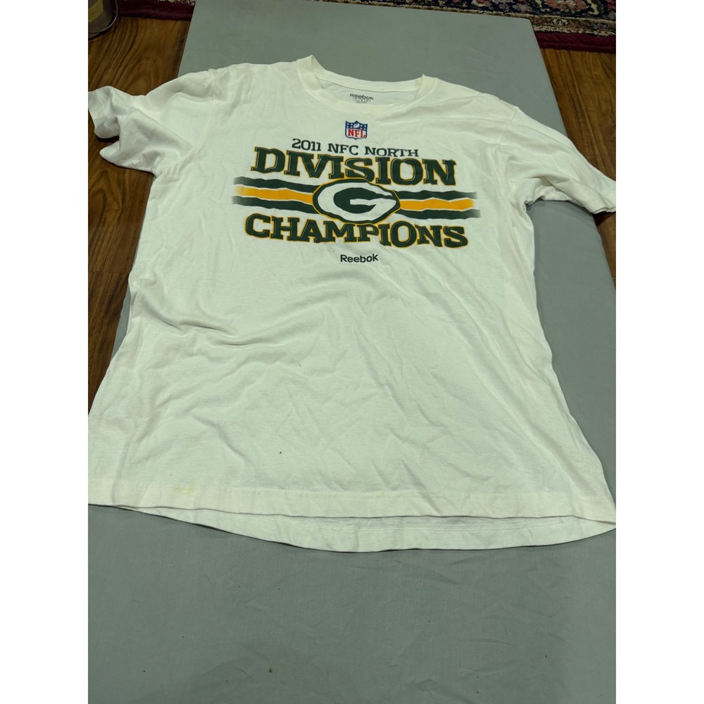Gorpcore Mens Reebok Green Bay Packers 2011 NFC North Champions Tee L White